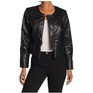 T Tahari Faux Leather Snap Button Jacket Black Size 10